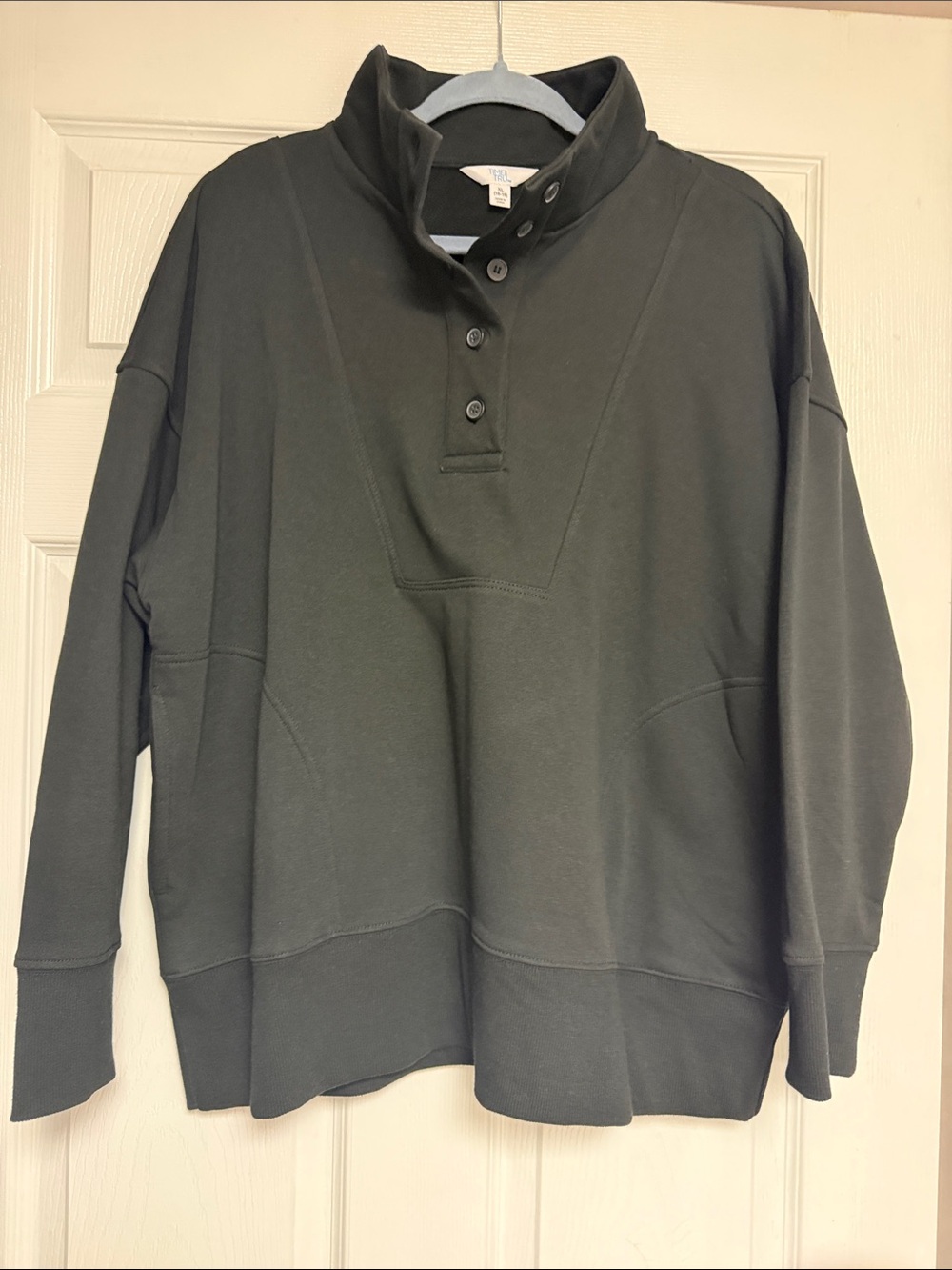 Women’s Black  Button-Neck Sweatshirt